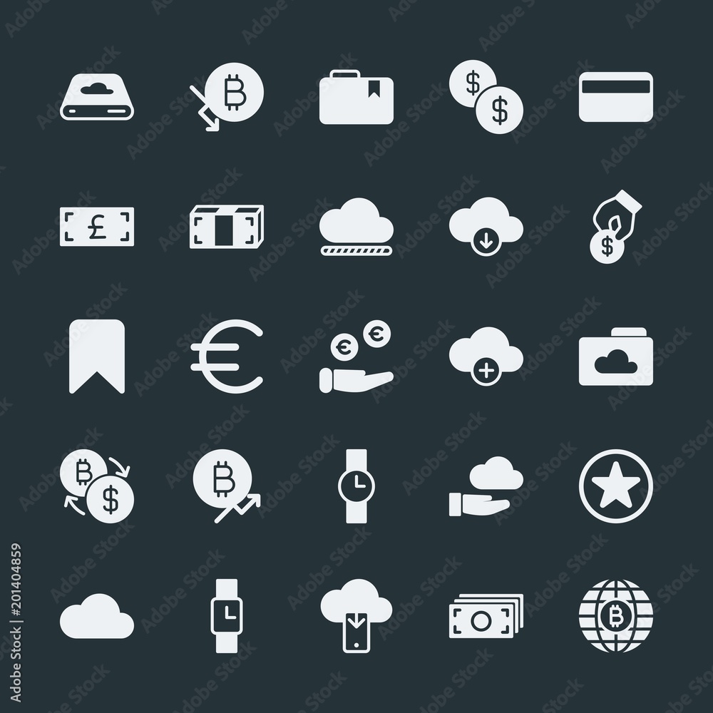 Poster modern simple set of money, cloud and networking, time, bookmarks vector fill icons. ..contains such