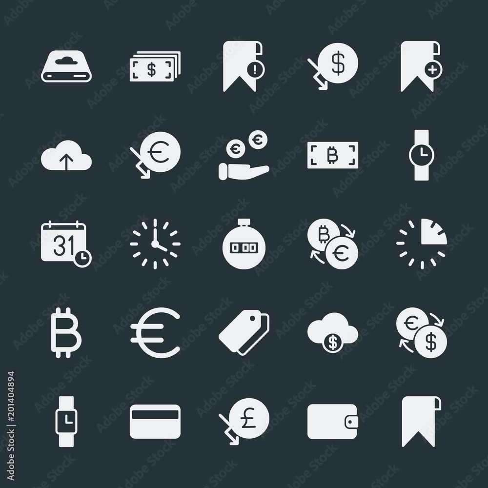 Poster modern simple set of money, cloud and networking, time, bookmarks vector fill icons. ..contains such