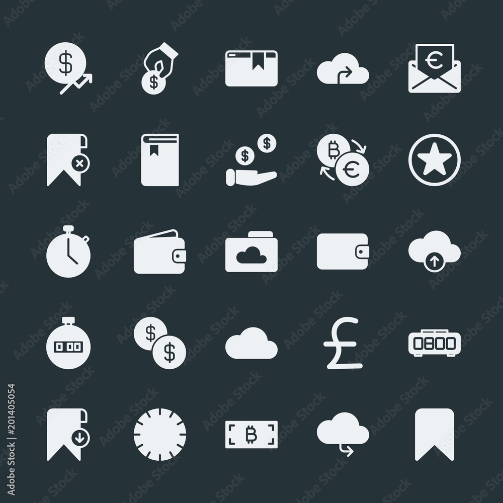 Poster modern simple set of money, cloud and networking, time, bookmarks vector fill icons. ..contains such