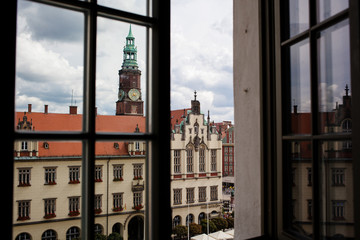 View of the Wroclaw Town Hall from the window of the house