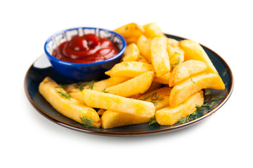 French fries on wooden table