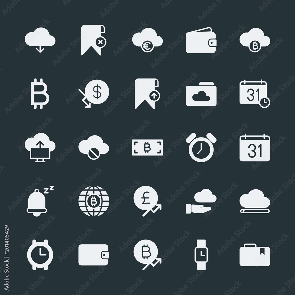 Poster modern simple set of money, cloud and networking, time, bookmarks vector fill icons. ..contains such