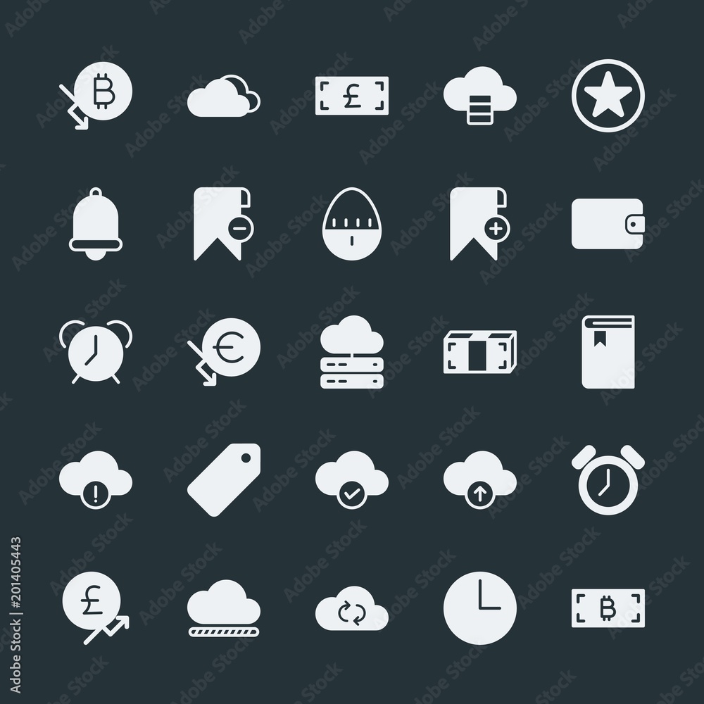Poster modern simple set of money, cloud and networking, time, bookmarks vector fill icons. ..contains such