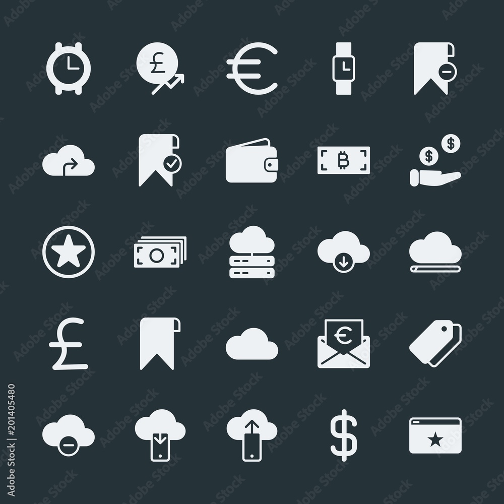 Poster modern simple set of money, cloud and networking, time, bookmarks vector fill icons. ..contains such