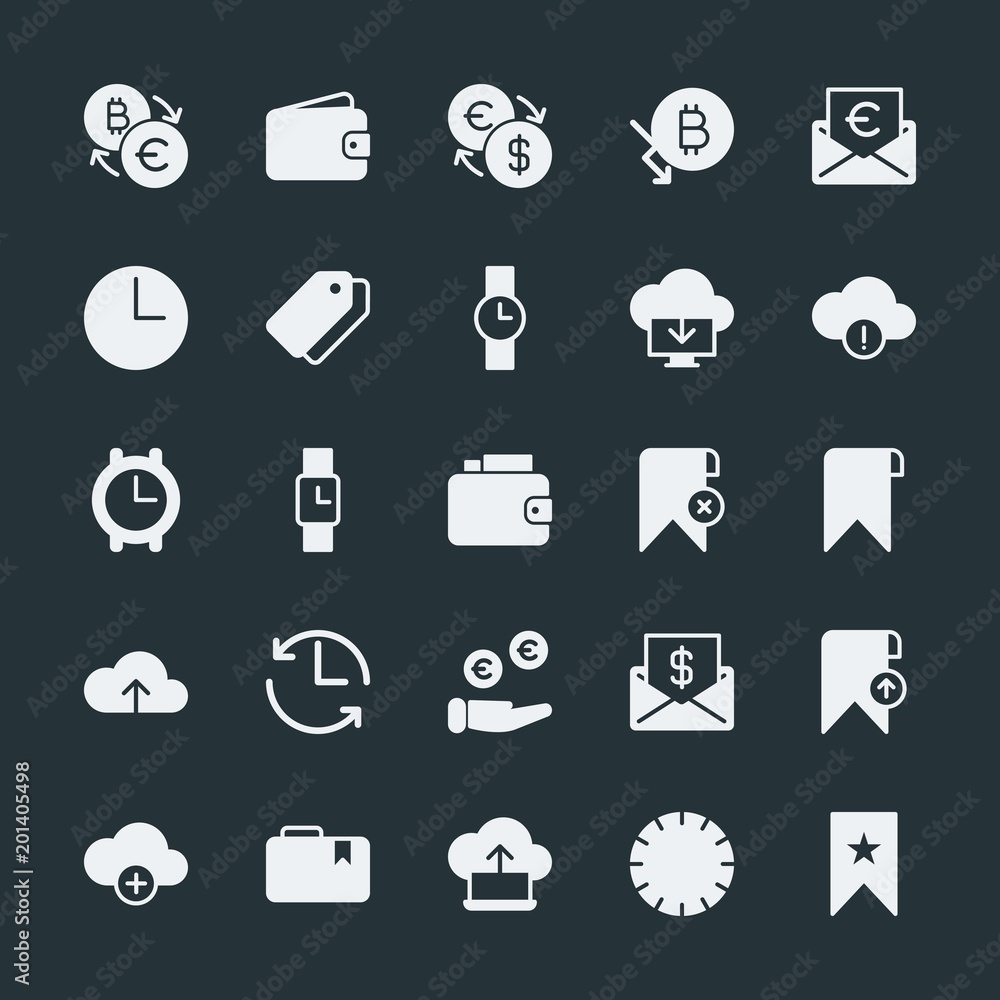 Poster modern simple set of money, cloud and networking, time, bookmarks vector fill icons. ..contains such