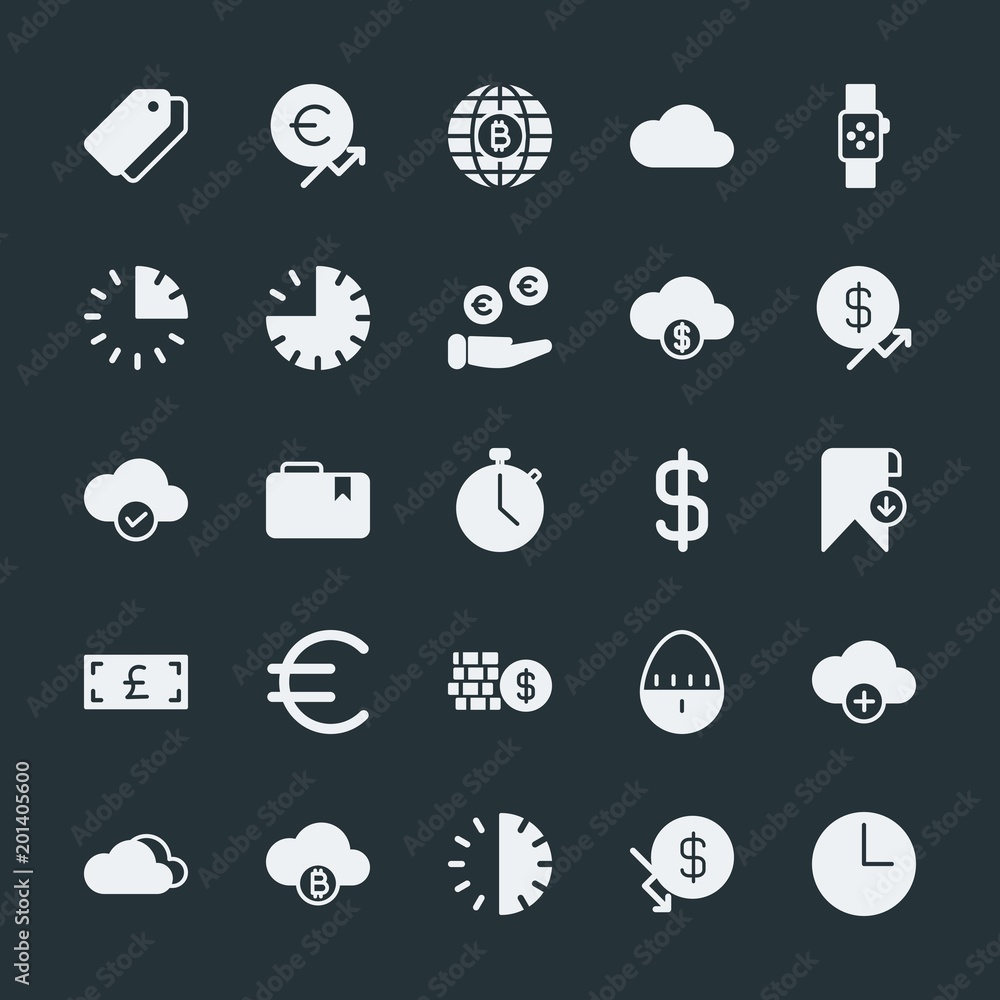 Poster modern simple set of money, cloud and networking, time, bookmarks vector fill icons. ..contains such