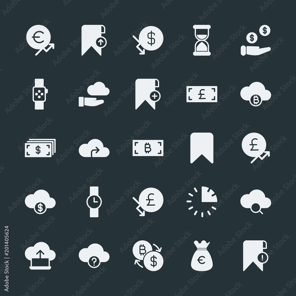 Poster modern simple set of money, cloud and networking, time, bookmarks vector fill icons. ..contains such