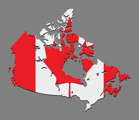 Canada map vector with the canadian flag on grey background
