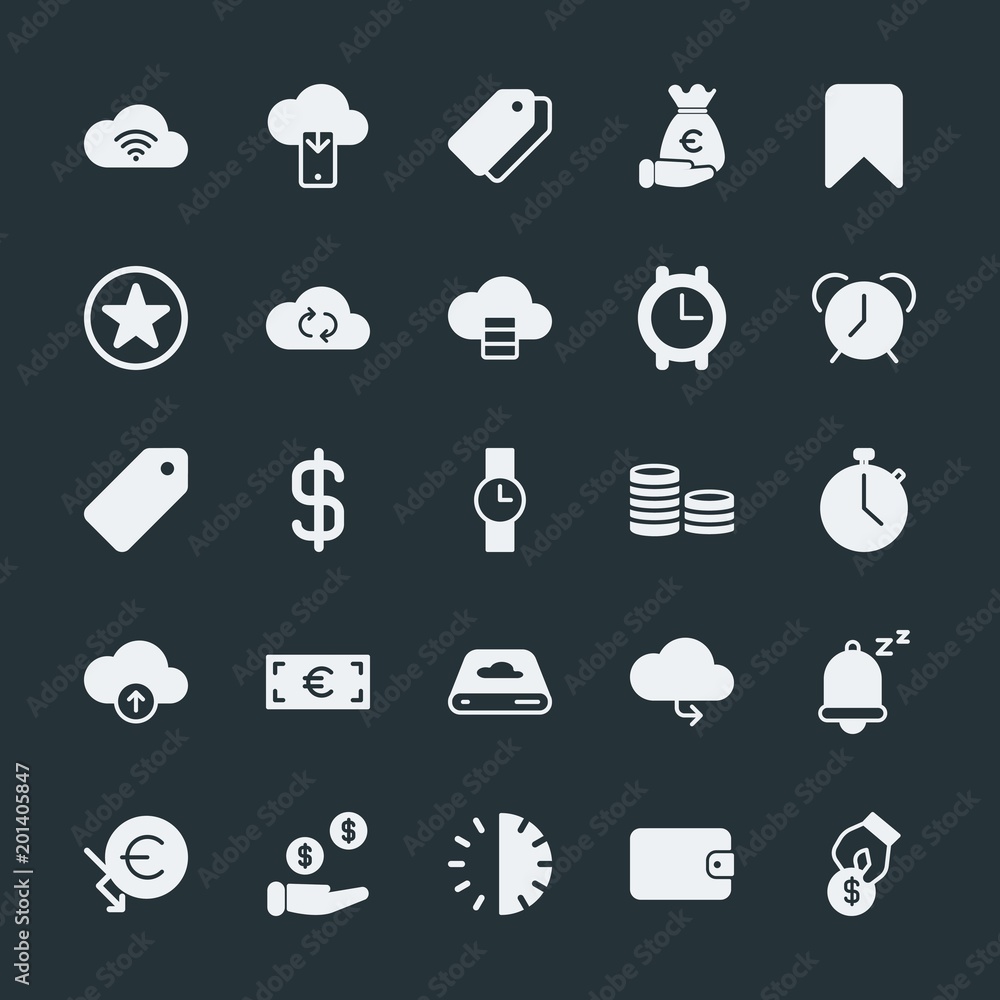 Poster modern simple set of money, cloud and networking, time, bookmarks vector fill icons. ..contains such