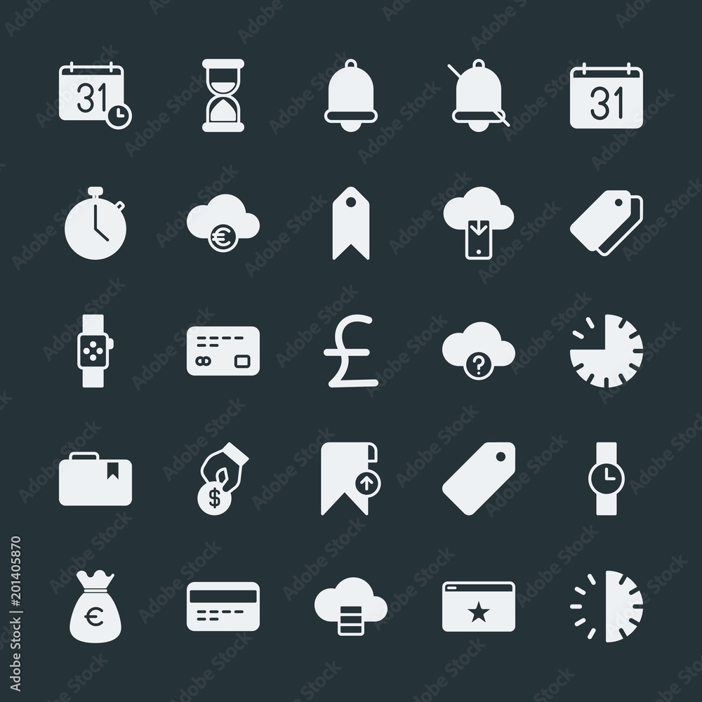 Poster modern simple set of money, cloud and networking, time, bookmarks vector fill icons. ..contains such