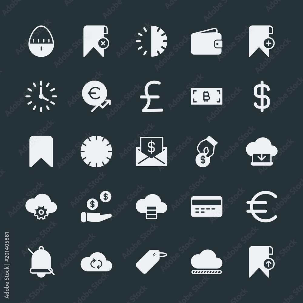 Poster modern simple set of money, cloud and networking, time, bookmarks vector fill icons. ..contains such