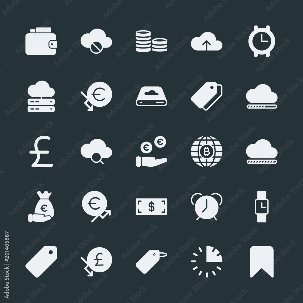 Poster modern simple set of money, cloud and networking, time, bookmarks vector fill icons. ..contains such