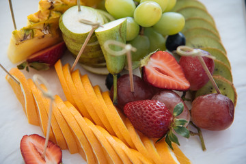 fruit salad on white background close up