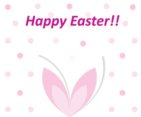 happy Easter card vector with pink bunny ears and polka dots