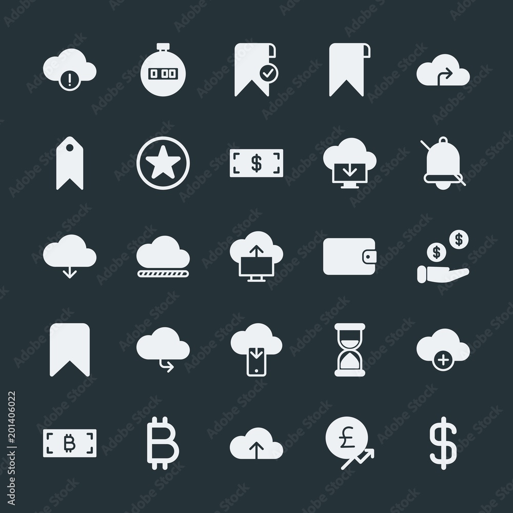 Poster modern simple set of money, cloud and networking, time, bookmarks vector fill icons. ..contains such