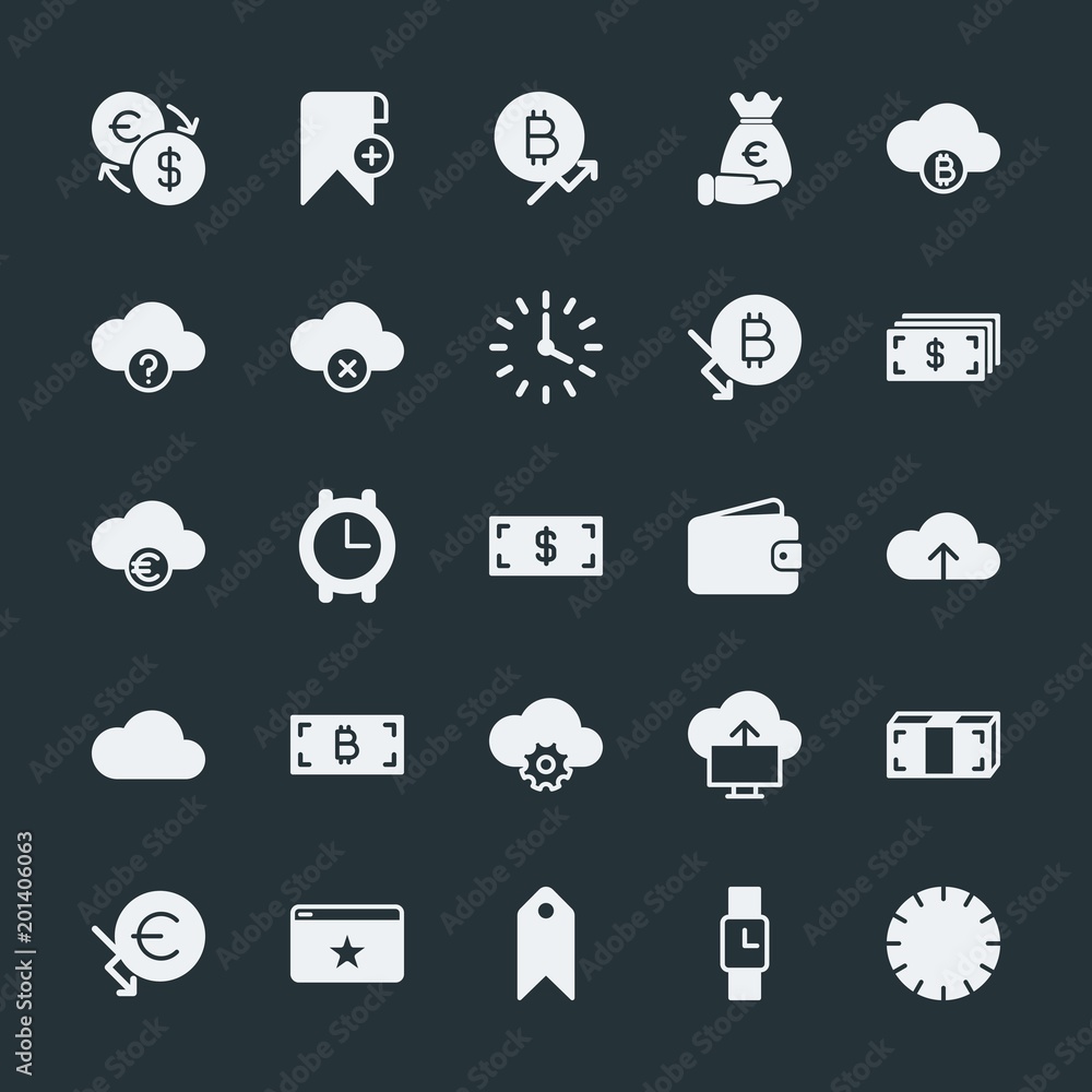 Poster modern simple set of money, cloud and networking, time, bookmarks vector fill icons. ..contains such