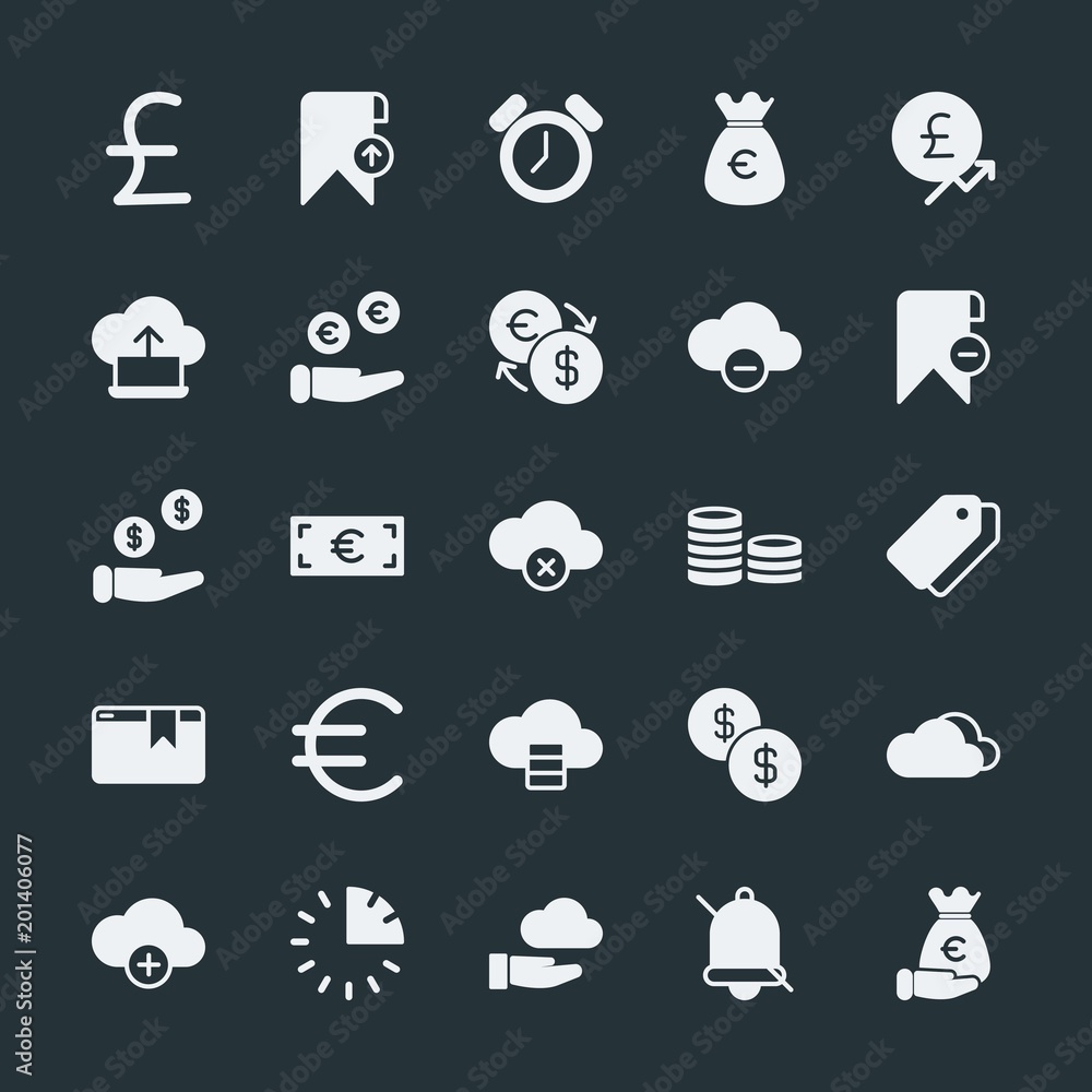Poster modern simple set of money, cloud and networking, time, bookmarks vector fill icons. ..contains such