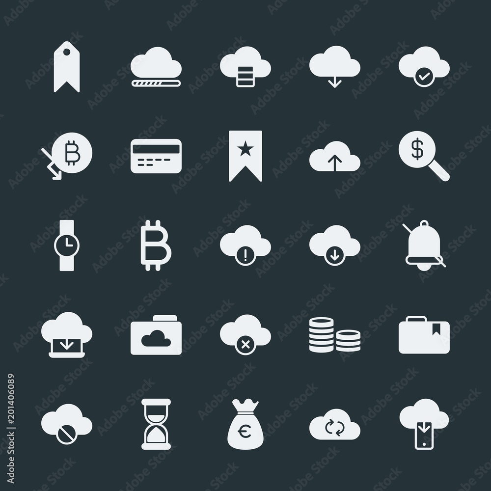 Poster modern simple set of money, cloud and networking, time, bookmarks vector fill icons. ..contains such