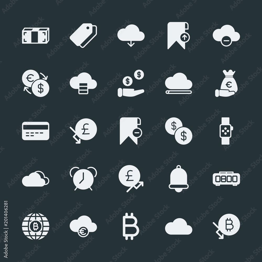 Poster modern simple set of money, cloud and networking, time, bookmarks vector fill icons. ..contains such