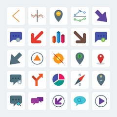 Modern Simple Set of location, arrows, charts, chat and messenger Vector flat Icons. .Contains such Icons as  circular, diagram,  right,  map and more on gray background. Fully Editable. Pixel Perfect