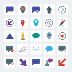 Modern Simple Set of location, arrows, charts, chat and messenger Vector flat Icons. .Contains such Icons as  message,  illustration,  people and more on gray background. Fully Editable. Pixel Perfect