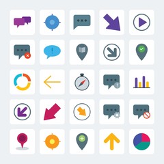 Modern Simple Set of location, arrows, charts, chat and messenger Vector flat Icons. .Contains such Icons as  direction,  alert, diagonal and more on gray background. Fully Editable. Pixel Perfect