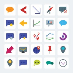Modern Simple Set of location, arrows, charts, chat and messenger Vector flat Icons. .Contains such Icons as error,  icon,  talk,  north,  up and more on gray background. Fully Editable. Pixel Perfect
