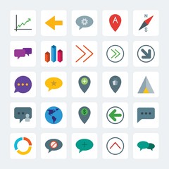 Modern Simple Set of location, arrows, charts, chat and messenger Vector flat Icons. .Contains such Icons as  create,  speech,  sms, location and more on gray background. Fully Editable. Pixel Perfect