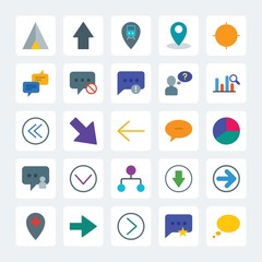 Modern Simple Set of location, arrows, charts, chat and messenger Vector flat Icons. .Contains such Icons as  arrow,  nature, summer, speech and more on gray background. Fully Editable. Pixel Perfect