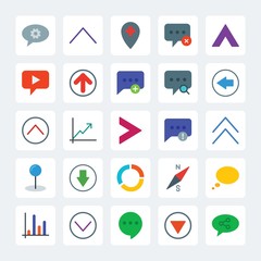 Modern Simple Set of location, arrows, charts, chat and messenger Vector flat Icons. .Contains such Icons as  messaging,  arrow,  location and more on gray background. Fully Editable. Pixel Perfect