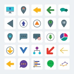 Modern Simple Set of location, arrows, charts, chat and messenger Vector flat Icons. .Contains such Icons as home,  cursor,  speech,  web, up and more on gray background. Fully Editable. Pixel Perfect
