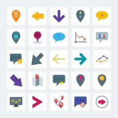 Modern Simple Set of location, arrows, charts, chat and messenger Vector flat Icons. .Contains such Icons as  multiple, left,  left,  map and more on gray background. Fully Editable. Pixel Perfect