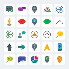 Modern Simple Set of location, arrows, charts, chat and messenger Vector flat Icons. .Contains such Icons as  communication,  circle,  create and more on gray background. Fully Editable. Pixel Perfect