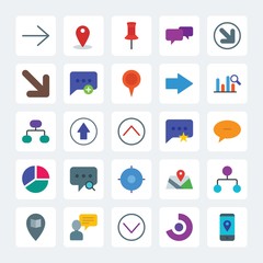 Modern Simple Set of location, arrows, charts, chat and messenger Vector flat Icons. .Contains such Icons as  circular,  chart, research, up and more on gray background. Fully Editable. Pixel Perfect