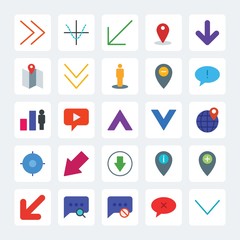 Modern Simple Set of location, arrows, charts, chat and messenger Vector flat Icons. .Contains such Icons as  white,  line, down, left,  map and more on gray background. Fully Editable. Pixel Perfect