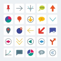 Modern Simple Set of location, arrows, charts, chat and messenger Vector flat Icons. .Contains such Icons as  smartphone, speech,  scatter and more on gray background. Fully Editable. Pixel Perfect