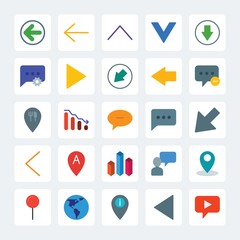 Modern Simple Set of location, arrows, charts, chat and messenger Vector flat Icons. .Contains such Icons as location,  pin,  next,  travel and more on gray background. Fully Editable. Pixel Perfect