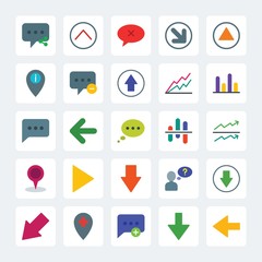 Modern Simple Set of location, arrows, charts, chat and messenger Vector flat Icons. .Contains such Icons as exit, information,  icon, circle and more on gray background. Fully Editable. Pixel Perfect