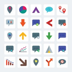 Modern Simple Set of location, arrows, charts, chat and messenger Vector flat Icons. .Contains such Icons as diagonal,  location,  white, map and more on gray background. Fully Editable. Pixel Perfect