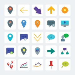 Modern Simple Set of location, arrows, charts, chat and messenger Vector flat Icons. .Contains such Icons as exposure,  multiple,  square and more on gray background. Fully Editable. Pixel Perfect