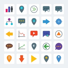 Modern Simple Set of location, arrows, charts, chat and messenger Vector flat Icons. .Contains such Icons as  travel,  symbol,  sign, finance and more on gray background. Fully Editable. Pixel Perfect