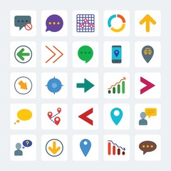 Modern Simple Set of location, arrows, charts, chat and messenger Vector flat Icons. .Contains such Icons as  white,  vector,  question, page and more on gray background. Fully Editable. Pixel Perfect