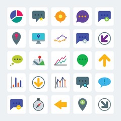 Modern Simple Set of location, arrows, charts, chat and messenger Vector flat Icons. .Contains such Icons as  alert, exposure,  north, error and more on gray background. Fully Editable. Pixel Perfect