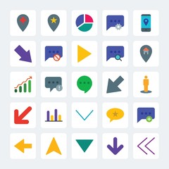Modern Simple Set of location, arrows, charts, chat and messenger Vector flat Icons. .Contains such Icons as  up,  left, map,  white,  phone and more on gray background. Fully Editable. Pixel Perfect