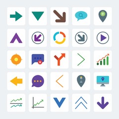 Modern Simple Set of location, arrows, charts, chat and messenger Vector flat Icons. .Contains such Icons as  close, graph,  web,  diagonal and more on gray background. Fully Editable. Pixel Perfect