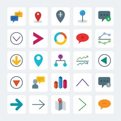 Modern Simple Set of location, arrows, charts, chat and messenger Vector flat Icons. .Contains such Icons as  network,  airplane,  double and more on gray background. Fully Editable. Pixel Perfect