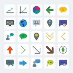 Modern Simple Set of location, arrows, charts, chat and messenger Vector flat Icons. .Contains such Icons as  network, speech, business,  pie and more on gray background. Fully Editable. Pixel Perfect