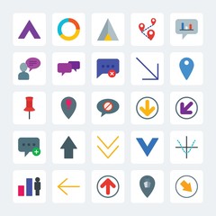 Modern Simple Set of location, arrows, charts, chat and messenger Vector flat Icons. .Contains such Icons as  design,  businessman,  up,  map and more on gray background. Fully Editable. Pixel Perfect