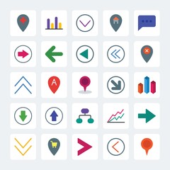 Modern Simple Set of location, arrows, charts, chat and messenger Vector flat Icons. .Contains such Icons as  icon, hospital,  map,  circle and more on gray background. Fully Editable. Pixel Perfect