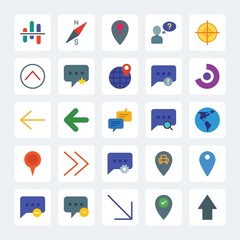 Modern Simple Set of location, arrows, charts, chat and messenger Vector flat Icons. .Contains such Icons as  global,  globe,  circle,  north and more on gray background. Fully Editable. Pixel Perfect
